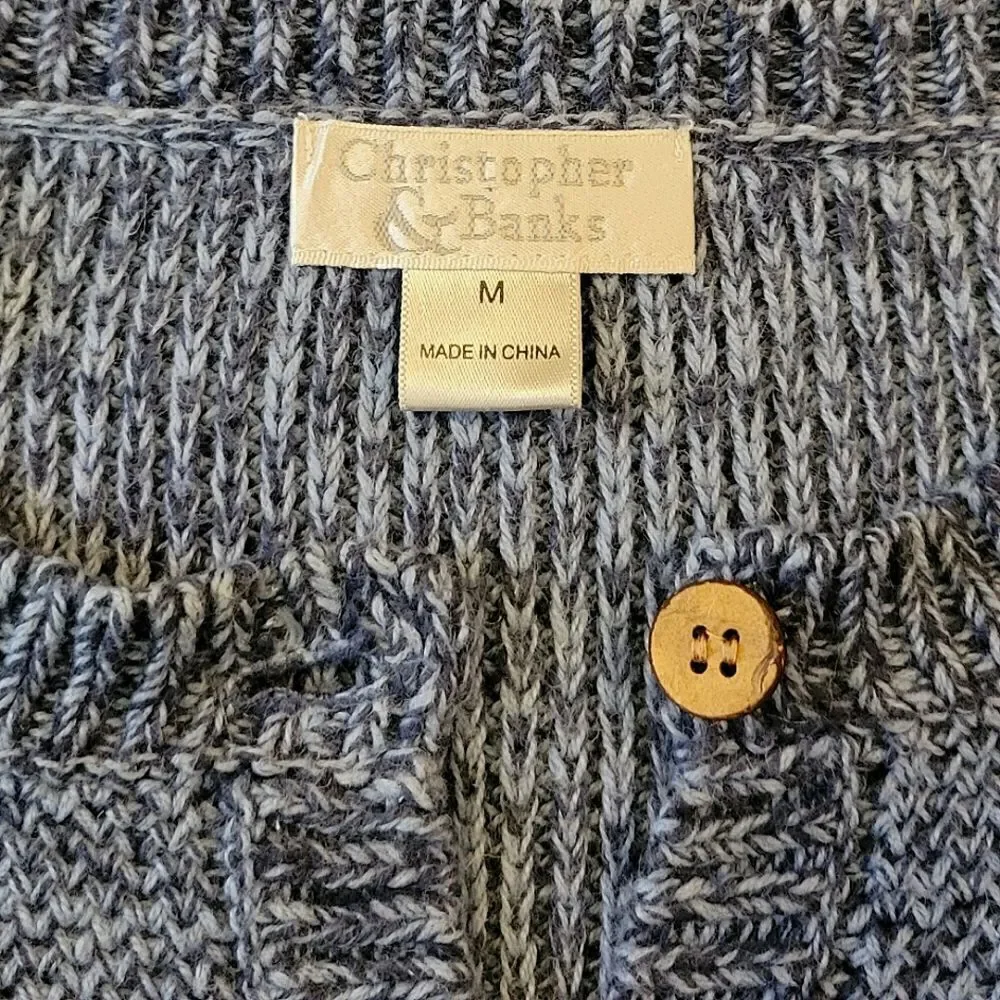 Christopher & Banks Marled Blue 3/4 Sleeve Crewneck Cardigan Sweater Size M - Picture 7 of 9